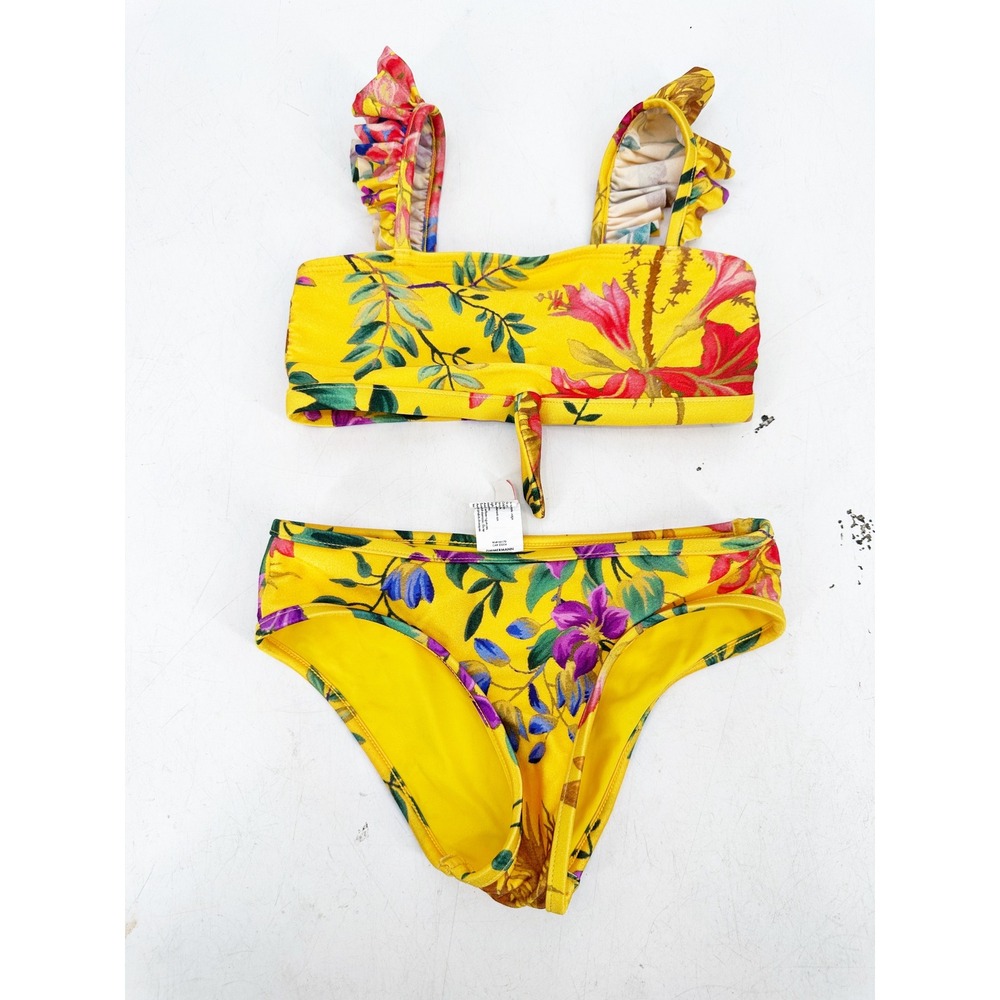 Zimmermann Tropicana Bikini Set Size 4 Yellow Floral Ruffle Swimsuit Vacation